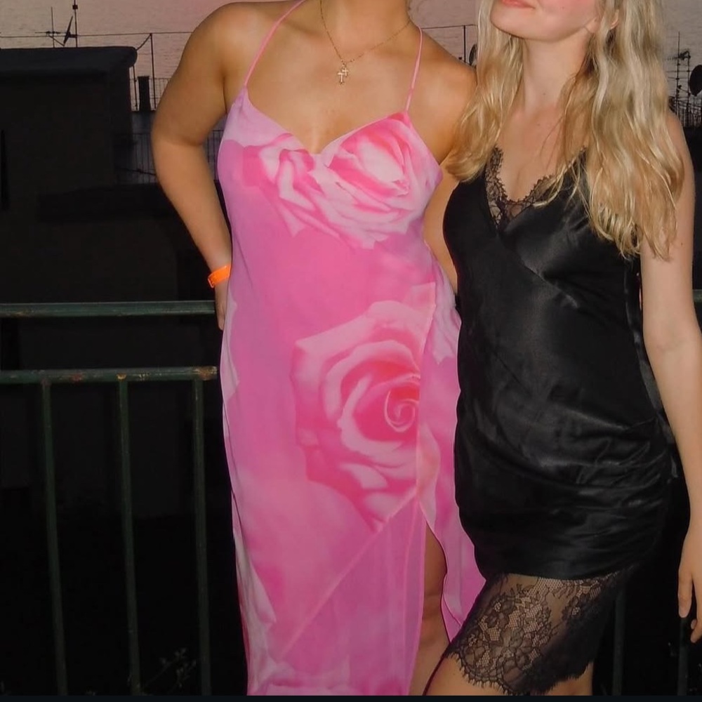 Mango Pink Floral and Black Lace Maxi Dresses